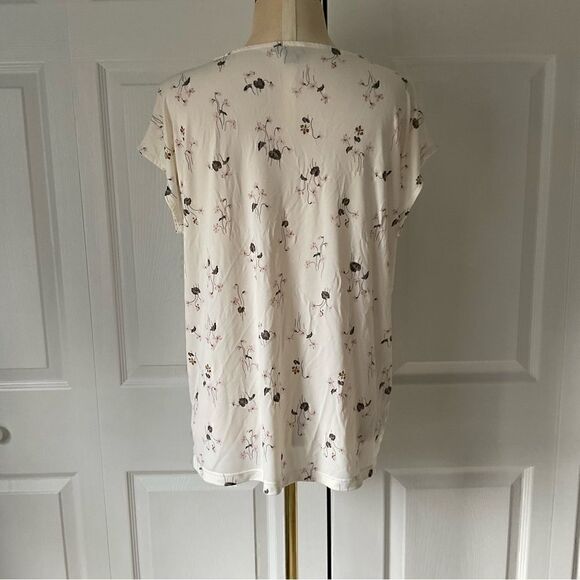 Ann Taylor Factory Ivory Floral Top V-Neck Knot Keyhole Front - L Large - Picture 2 of 6